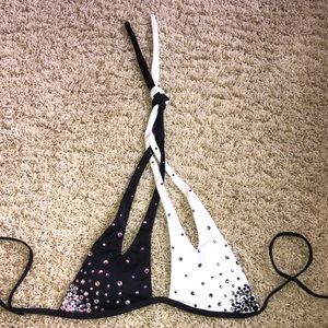 Victoria's Secret Black and White Embellished Triangle Bikini Top